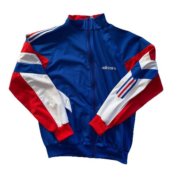 Vintage Adidas Track Jacket Flag Full Zip Red White Blue Patriotic Size Small - Picture 1 of 7